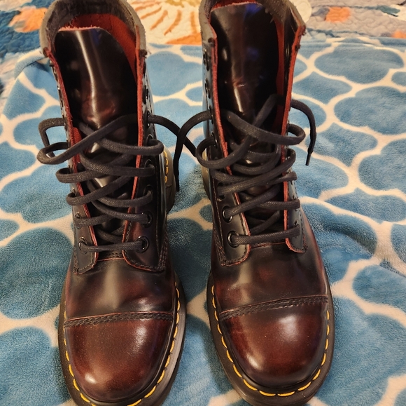 Dr. Martens Dark Red Leather Lace-Up Boots - Picture 1 of 8